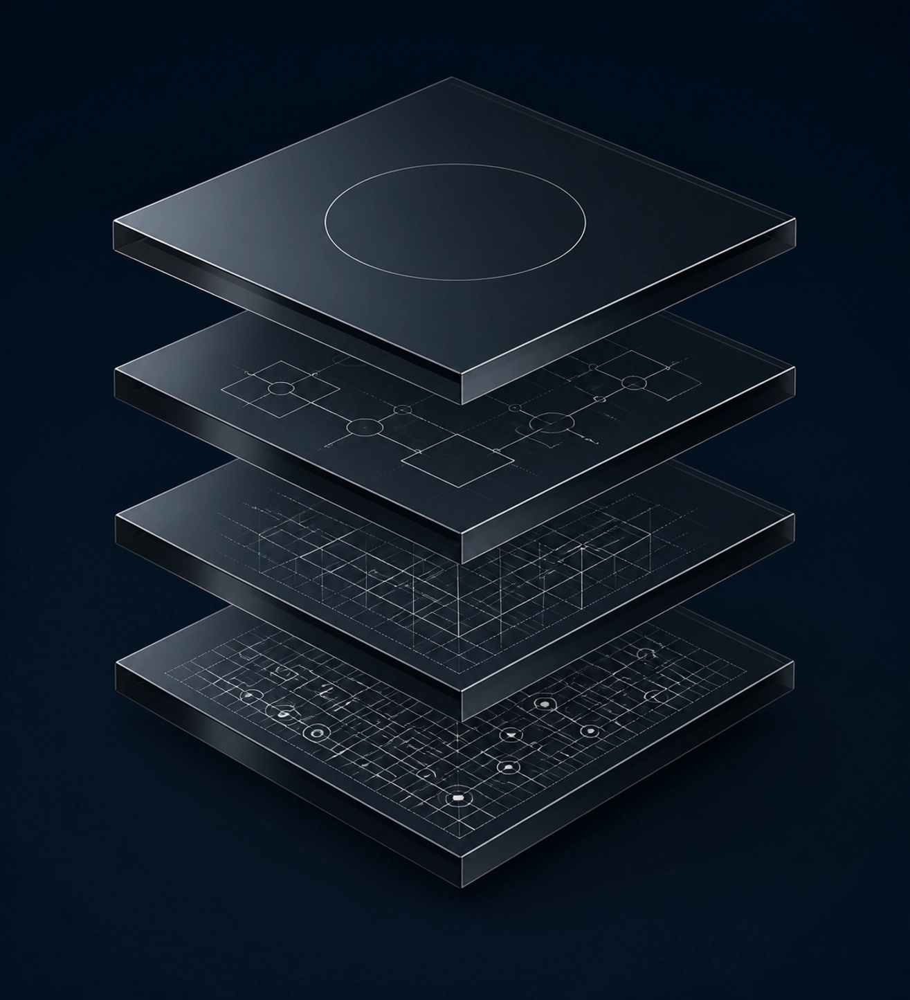 Four layers of business automation blueprints illustrating the Atlas Model for small business AI scaling.