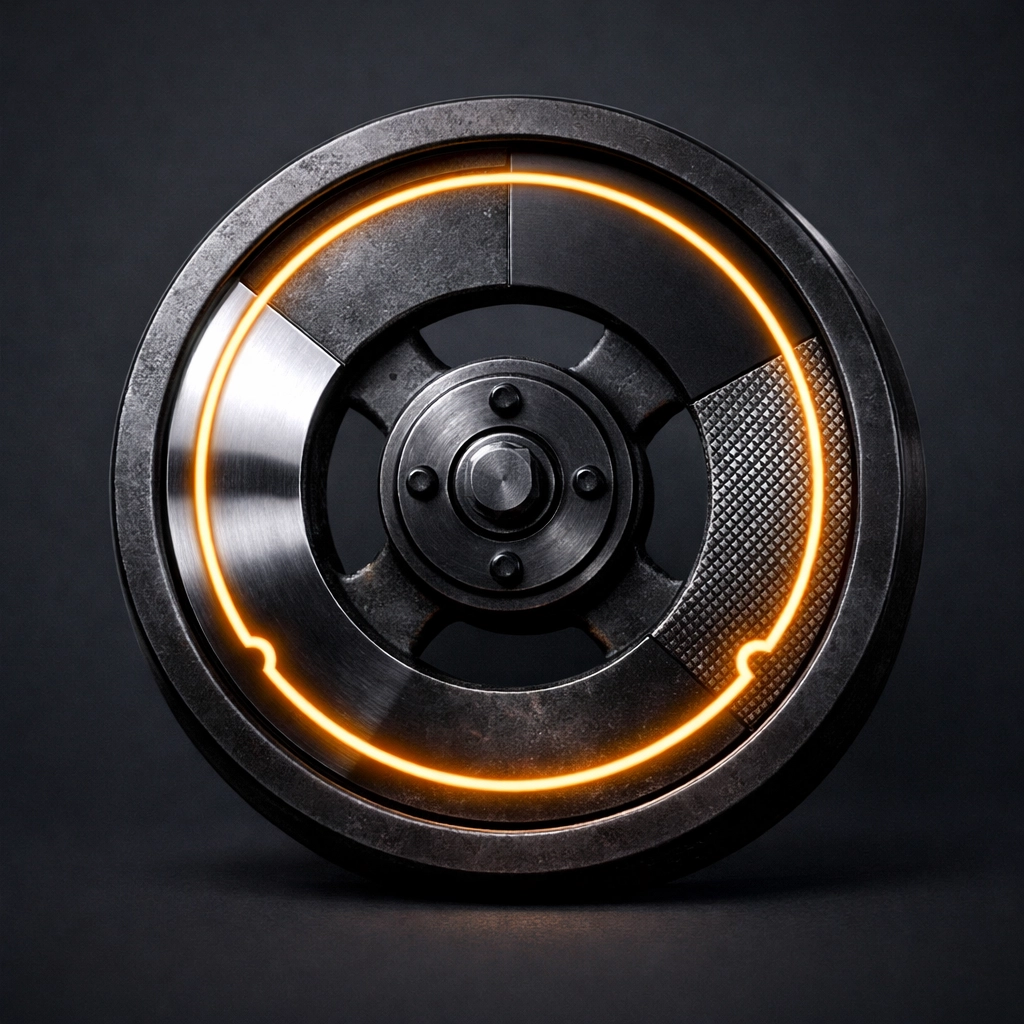 Industrial flywheel representing AI automation for small business and repeatable workflows.